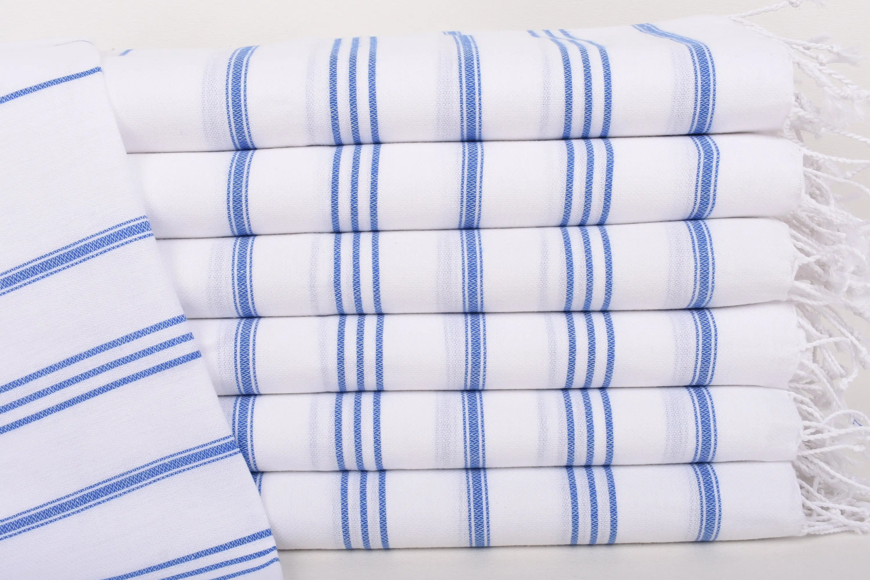 Hand Towel Personalized Organic Cotton Blue Stripes, 40x24 Inches - 1