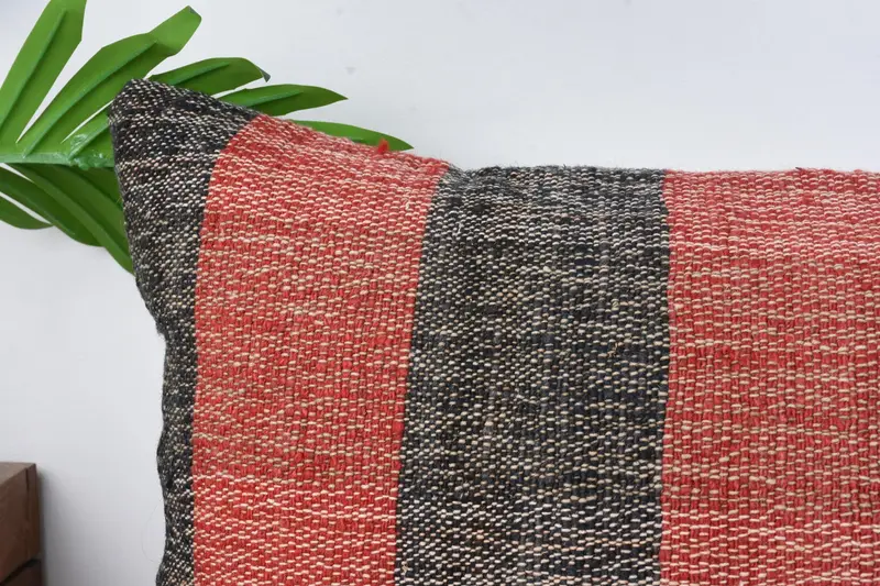 Crochet Pattern Cushion Case, Pillow Sham, Ethnical Kilim Rug Pillow, 12x24 Red Pillow Case, Handmade Kilim Cushion, Boho Pillow Sham Cover - 2
