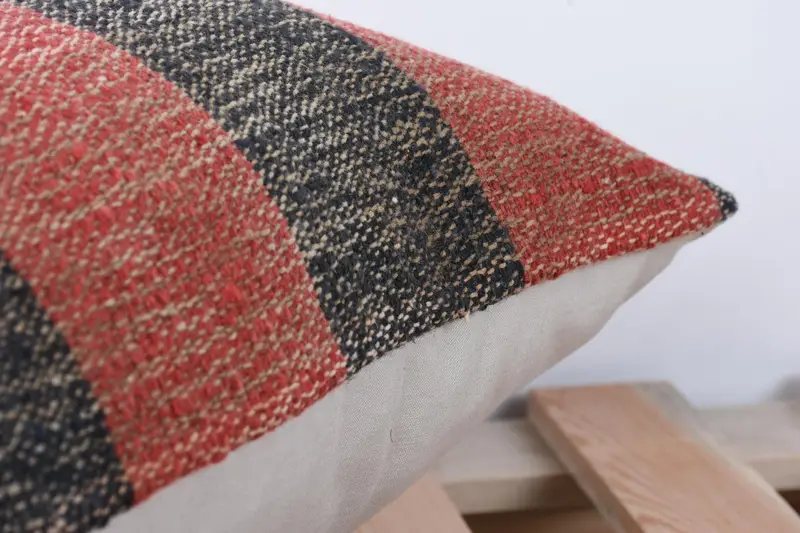 Crochet Pattern Cushion Case, Pillow Sham, Ethnical Kilim Rug Pillow, 12x24 Red Pillow Case, Handmade Kilim Cushion, Boho Pillow Sham Cover - 7