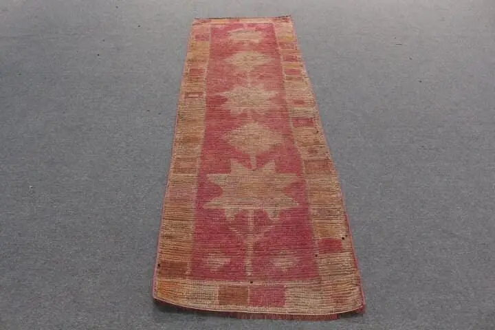 Türk Herki Yolluk Halısı 2.4x7.4 ft (74x227 cm), Vintage Kırmızı Çiçekli Halı - 1