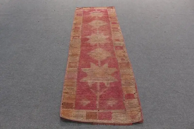 Elegant Pink & Beige Rug, 2.4x7.4 ft Floral & Geometric