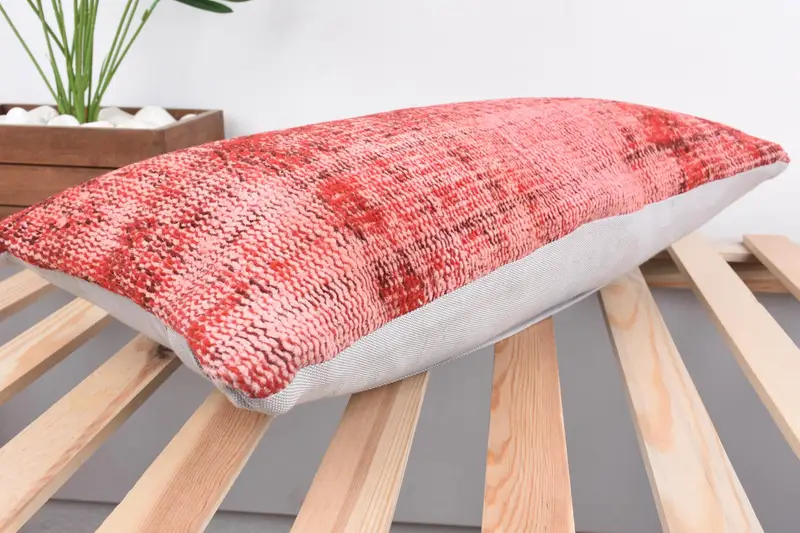 Kilim Pillow, Square Throw Cushion Cover, Cushion Cover, Vintage Kilim Pillow, 12x24 Red Cushion Case, Turkish Pillow, Lounge Throw Pillow Sham - 6