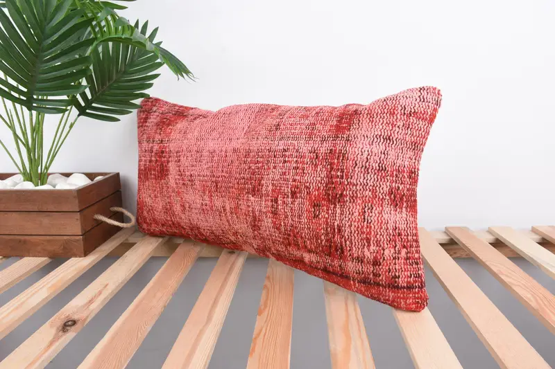 Kilim Pillow, Square Throw Cushion Cover, Cushion Cover, Vintage Kilim Pillow, 12x24 Red Cushion Case, Turkish Pillow, Lounge Throw Pillow Sham - 5