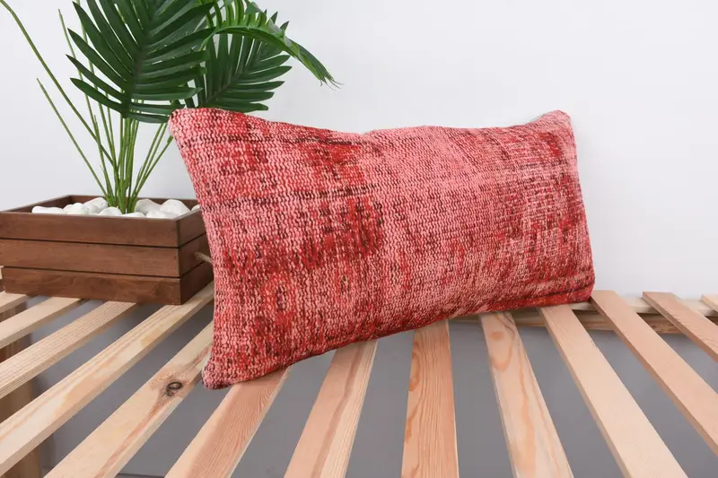 Kilim Pillow, Square Throw Cushion Cover, Cushion Cover, Vintage Kilim Pillow, 12x24 Red Cushion Case, Turkish Pillow, Lounge Throw Pillow Sham - 4