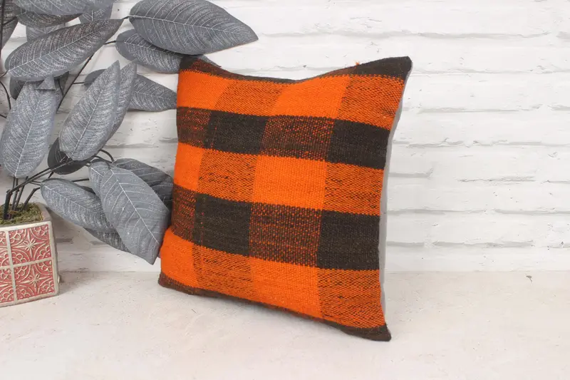 Kilim Pillow, Wool Kilim Pillow Cushion Case, Boho Pillow, Christmas Pillow Sham, Kilim Cushion Sham, 14x14 Orange Cushion Cover, Cushion Cover - 4