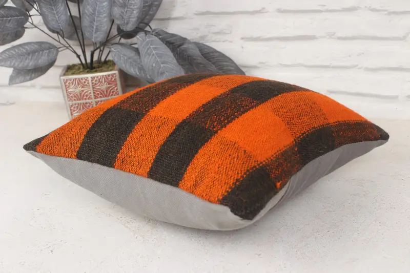 Kilim Pillow, Wool Kilim Pillow Cushion Case, Boho Pillow, Christmas Pillow Sham, Kilim Cushion Sham, 14x14 Orange Cushion Cover, Cushion Cover - 6