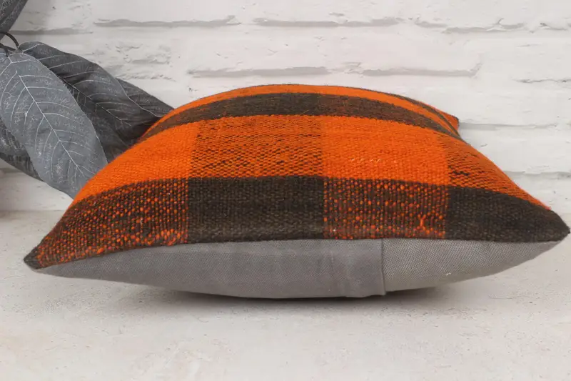 Kilim Pillow, Wool Kilim Pillow Cushion Case, Boho Pillow, Christmas Pillow Sham, Kilim Cushion Sham, 14x14 Orange Cushion Cover, Cushion Cover - 5
