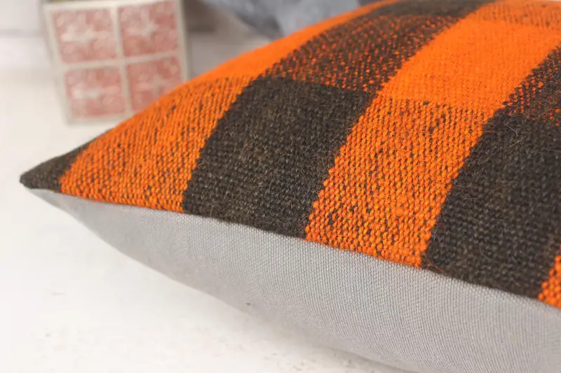 Kilim Pillow, Wool Kilim Pillow Cushion Case, Boho Pillow, Christmas Pillow Sham, Kilim Cushion Sham, 14x14 Orange Cushion Cover, Cushion Cover - 7