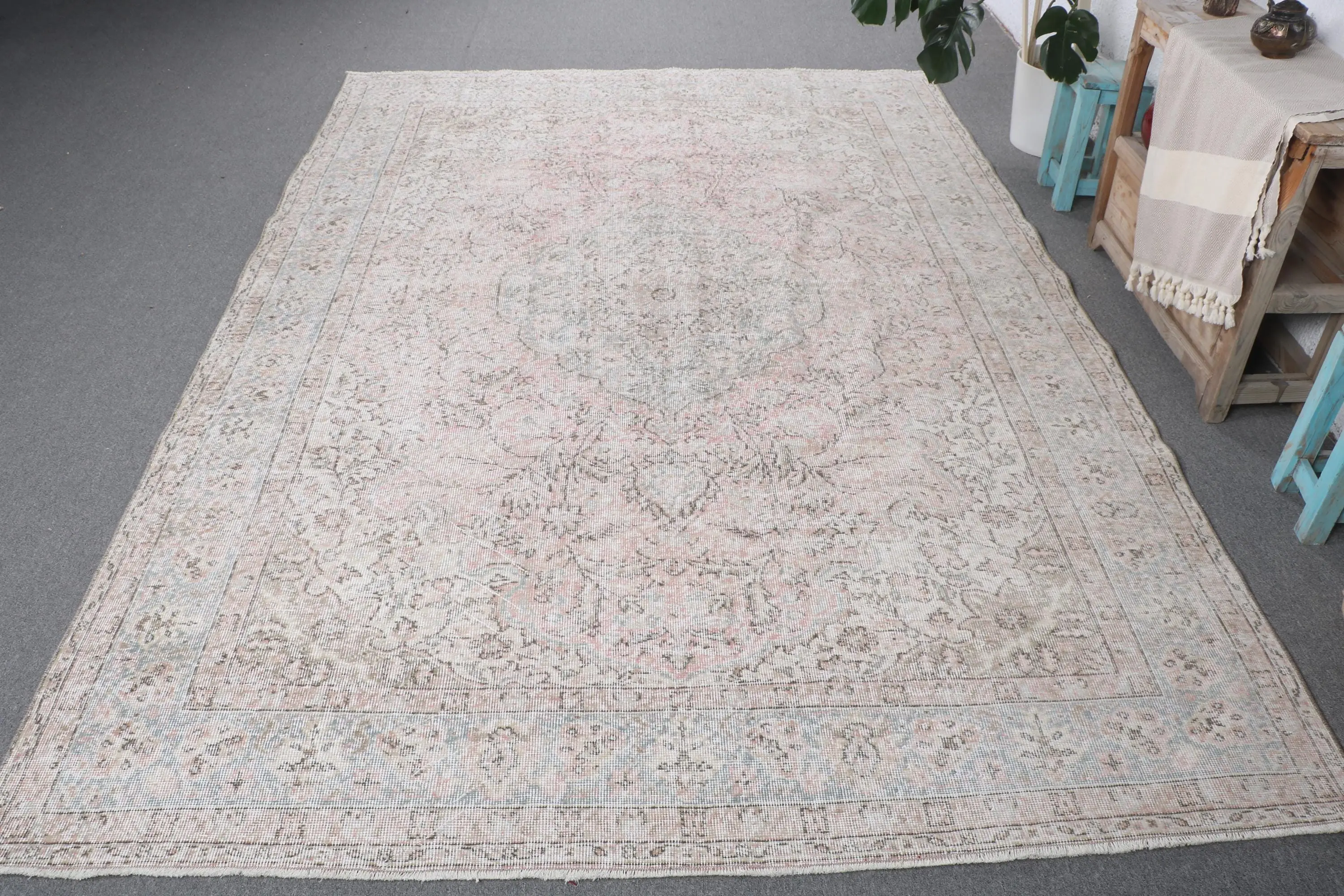 6.6x9.6 ft Halı, Büyük Vintage Halı, Pembe Oryantal Halı - 1