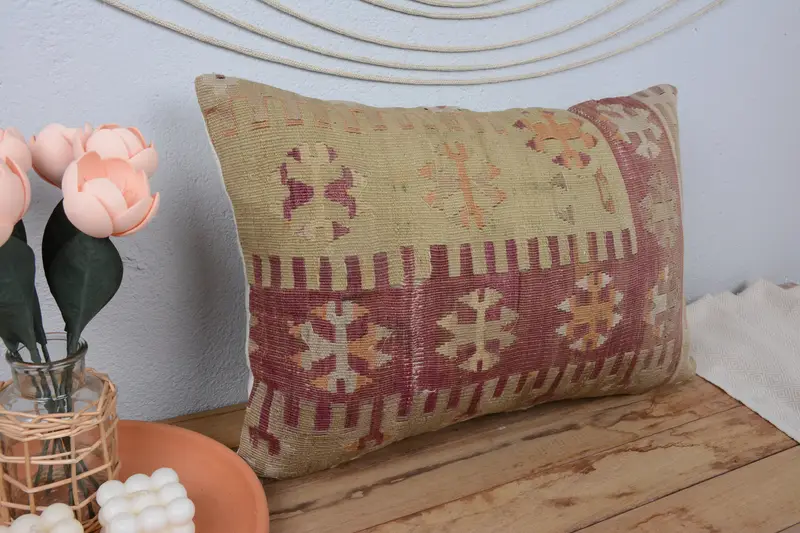 Pillow Cover, Outdoor Patio Pillow Cover, Kilim Pillow, Kilim Cushion Sham, 16x24 Red Cushion Case, Vintage Throw Pillow Sham, Pillow for Couch - 1