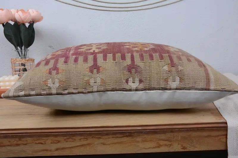 Pillow Cover, Outdoor Patio Pillow Cover, Kilim Pillow, Kilim Cushion Sham, 16x24 Red Cushion Case, Vintage Throw Pillow Sham, Pillow for Couch - 5