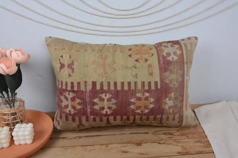 Pillow Cover, Outdoor Patio Pillow Cover, Kilim Pillow, Kilim Cushion Sham, 16x24 Red Cushion Case, Vintage Throw Pillow Sham, Pillow for Couch - 2