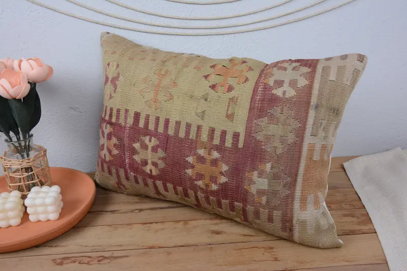 Pillow Cover, Outdoor Patio Pillow Cover, Kilim Pillow, Kilim Cushion Sham, 16x24 Red Cushion Case, Vintage Throw Pillow Sham, Pillow for Couch - 4
