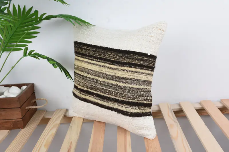 Toss Cushion Case, Pillow Sham, Pillow for Couch, 16x16 White Cushion, Boho Pillow Sham Cover, Antique Pillows, Handwoven Pillow - 5