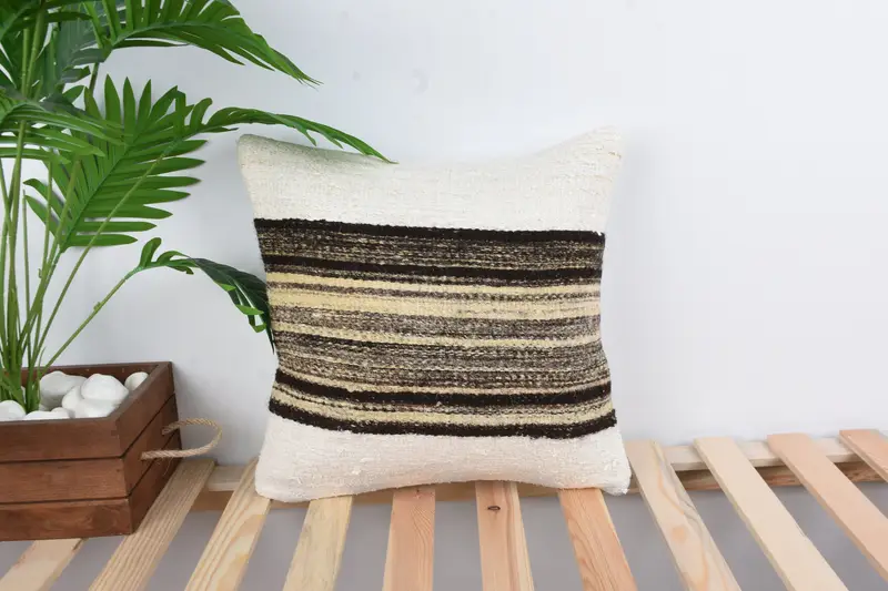 Toss Cushion Case, Pillow Sham, Pillow for Couch, 16x16 White Cushion, Boho Pillow Sham Cover, Antique Pillows, Handwoven Pillow - 1