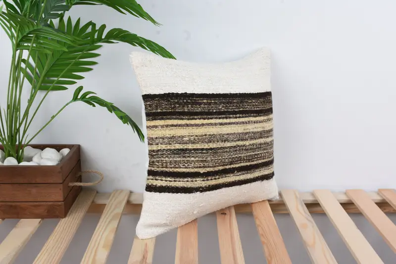 Toss Cushion Case, Pillow Sham, Pillow for Couch, 16x16 White Cushion, Boho Pillow Sham Cover, Antique Pillows, Handwoven Pillow - 4