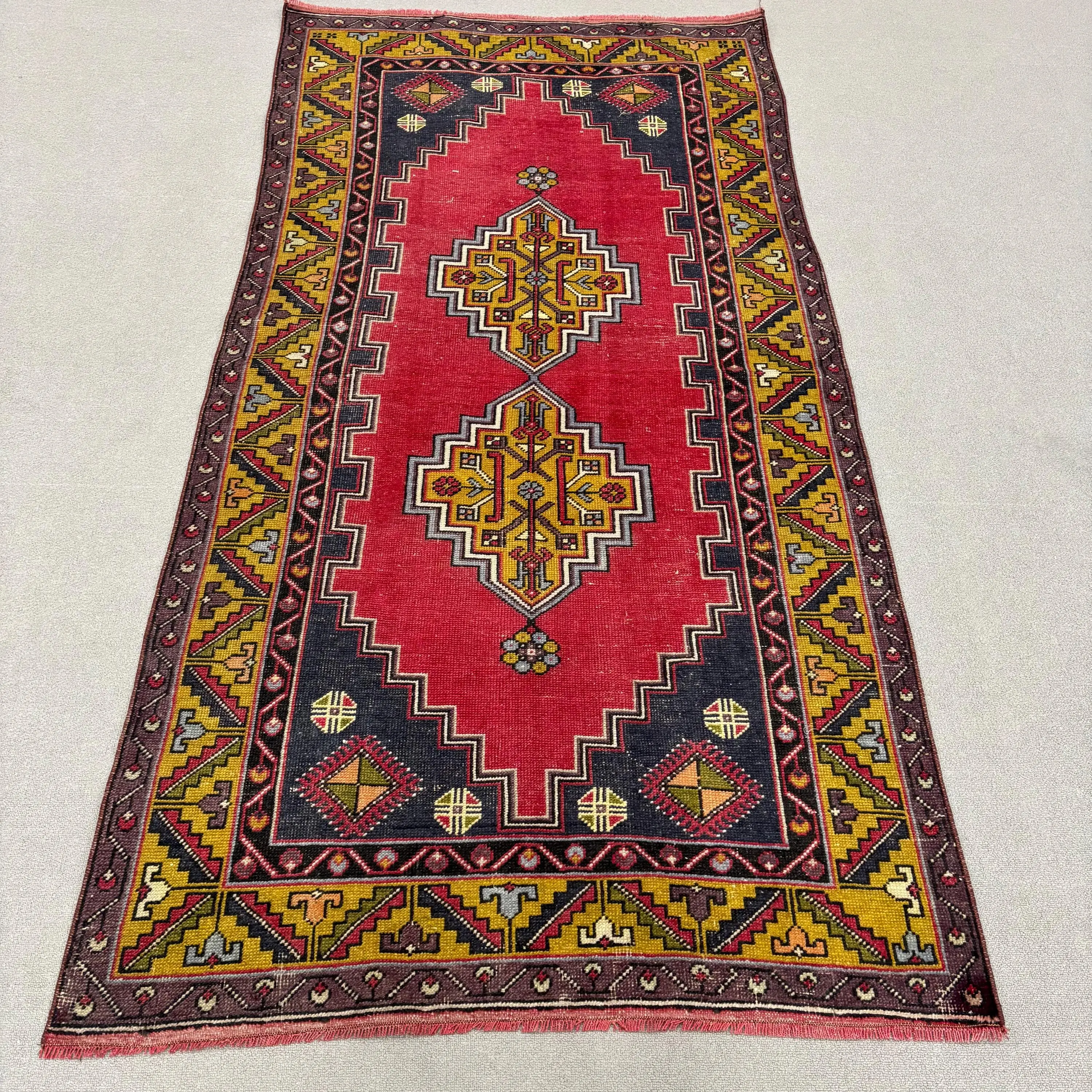 Teppich, 3,7x7,1 ft Vintage Teppich, rote Tarnteppichwolle - 1