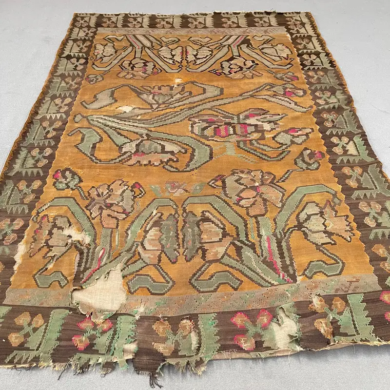 Vibrant Orange Rug, 6,8x9,9 ft Floral & Geometric Design