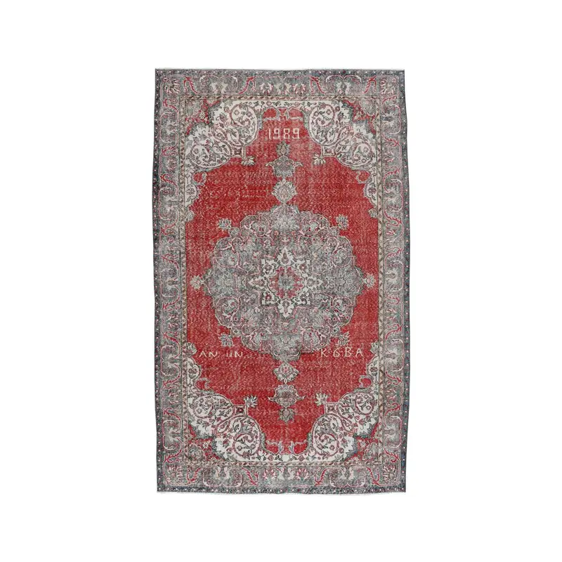 Türkischer Teppich, großer 5,9 x 10 Fuß großer Vintage-Teppich, rot gepunkteter Wollteppich - 1