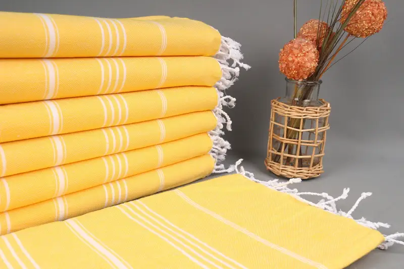 Beach Towel Personalized Turkish Cotton Light Yellow Stripes, 40x71 Inches