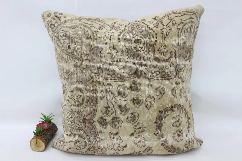 Bolster Throw Cushion, 32x32 Beige Pillow Sham, Vintage Pillow, Pillow Sham, Turkish Pillow, Decorative Bolster Cushion, Home Decor Pillow - 4