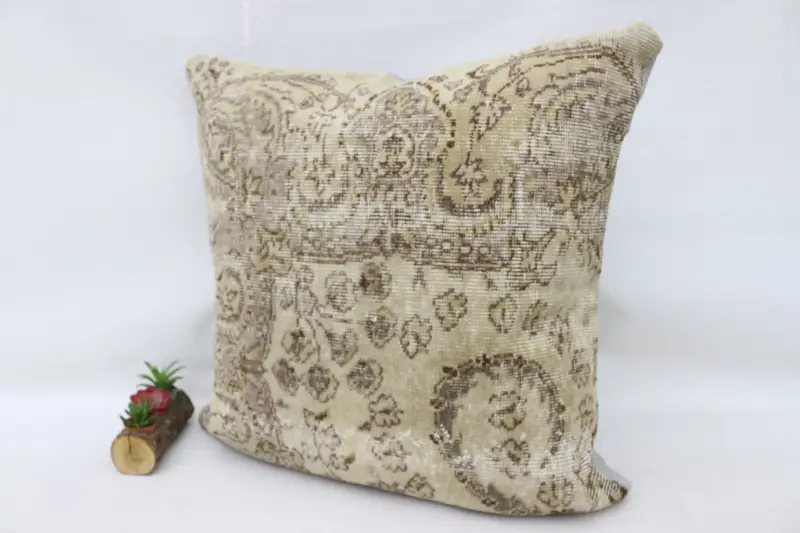 Bolster Throw Cushion, 32x32 Beige Pillow Sham, Vintage Pillow, Pillow Sham, Turkish Pillow, Decorative Bolster Cushion, Home Decor Pillow - 5