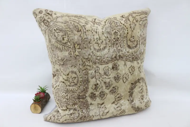 Bolster Throw Cushion, 32x32 Beige Pillow Sham, Vintage Pillow, Pillow Sham, Turkish Pillow, Decorative Bolster Cushion, Home Decor Pillow - 3