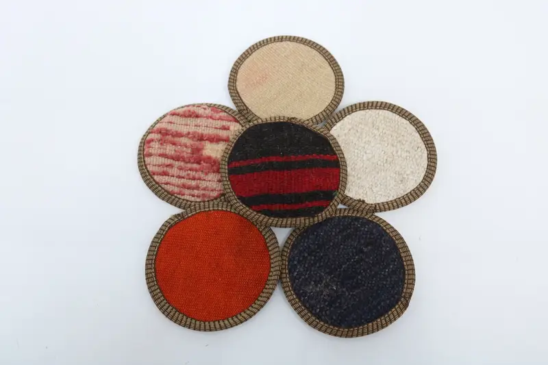 Red and Beige Bohemian Coaster, Round Non-Slip Coaster
