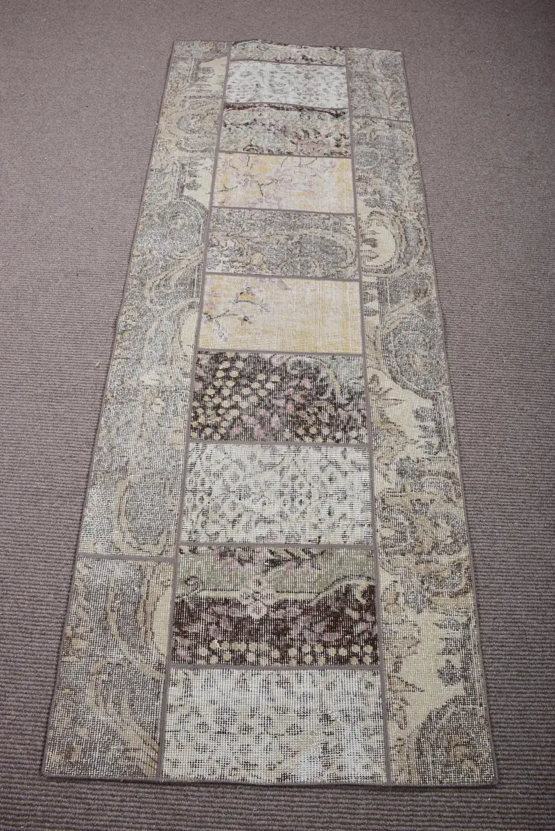 Zarif Bej ve Kahverengi Halı, 2,7x7,4 ft Doğadan Esinlenen Tasarım