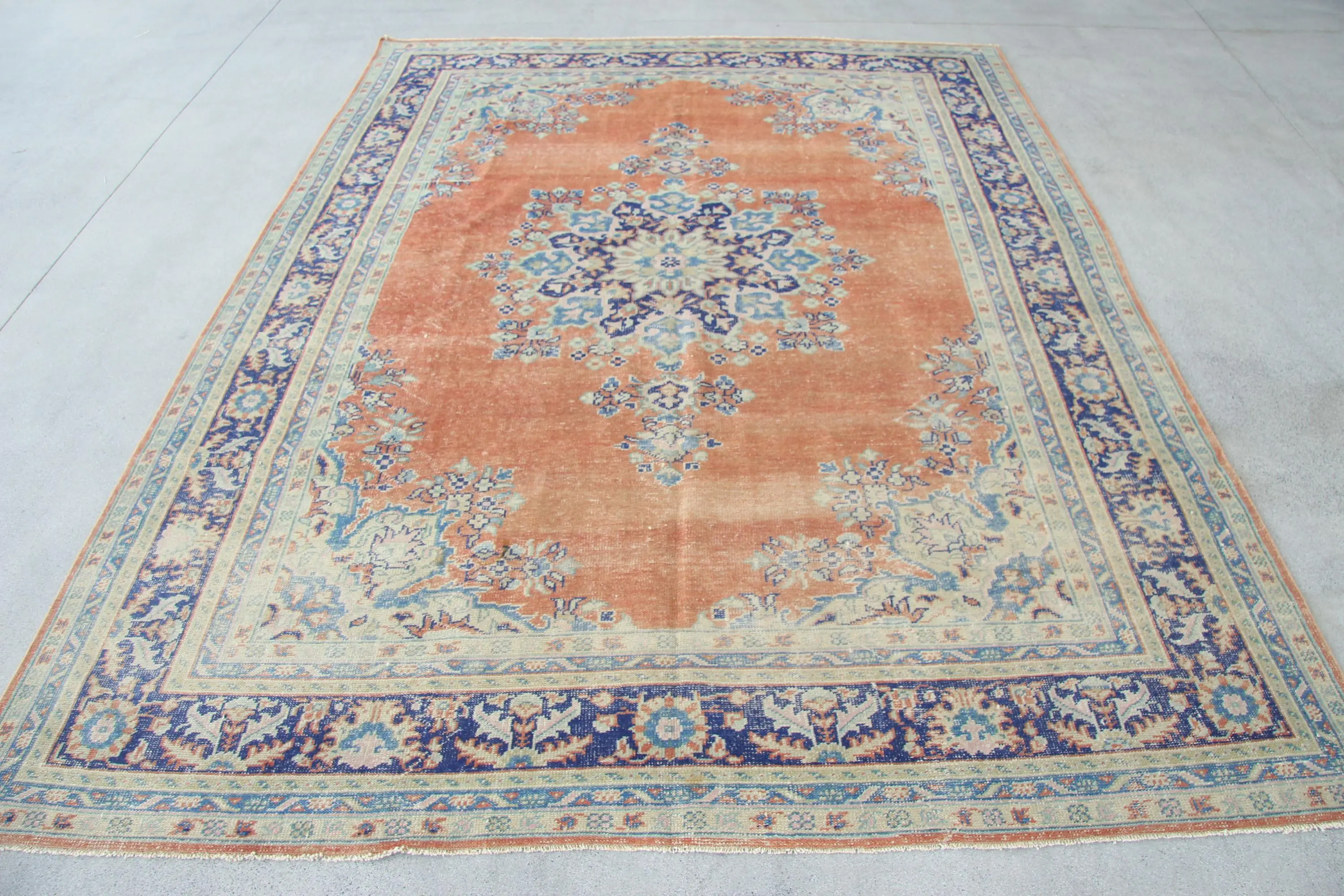 Turkish Rug, 8.7x11.3 ft Vintage Rug, Orange Camouflage Wool Rug - 1