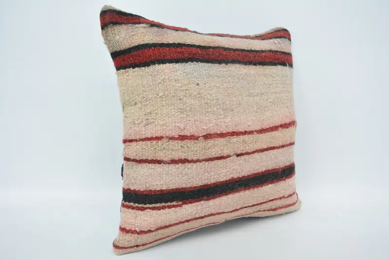 Pillow Cover, Indoor Cushion, Vintage Kilim Throw Pillow, 16x16 Beige Cushion Cover, Throw Kilim Pillow, Antique Pillows, Outdoor Bolster Cushion - 3