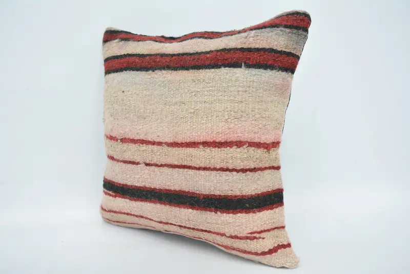 Pillow Cover, Indoor Cushion, Vintage Kilim Throw Pillow, 16x16 Beige Cushion Cover, Throw Kilim Pillow, Antique Pillows, Outdoor Bolster Cushion - 4