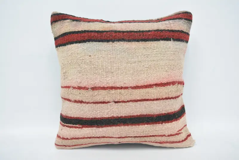 Pillow Cover, Indoor Cushion, Vintage Kilim Throw Pillow, 16x16 Beige Cushion Cover, Throw Kilim Pillow, Antique Pillows, Outdoor Bolster Cushion - 1