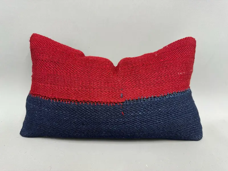 Cushion Case, Vintage Pillow, 12x20 Red Pillow Case, Handmade Kilim Cushion, Boho Pillow, Boho Throw Pillow Case, Aztec Pillow - 1