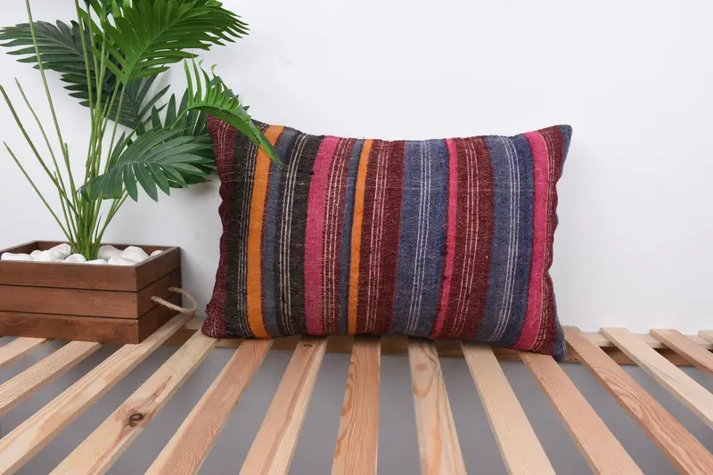 Vintage Kilim Pillow, Pillow Sham, Lounge Throw Cushion Cover, Handmade Kilim Cushion, 16x24 Blue Pillow Case, Boho Pillow, Custom Pillow Case - 1