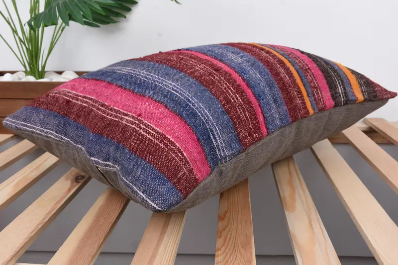 Vintage Kilim Pillow, Pillow Sham, Lounge Throw Cushion Cover, Handmade Kilim Cushion, 16x24 Blue Pillow Case, Boho Pillow, Custom Pillow Case - 6