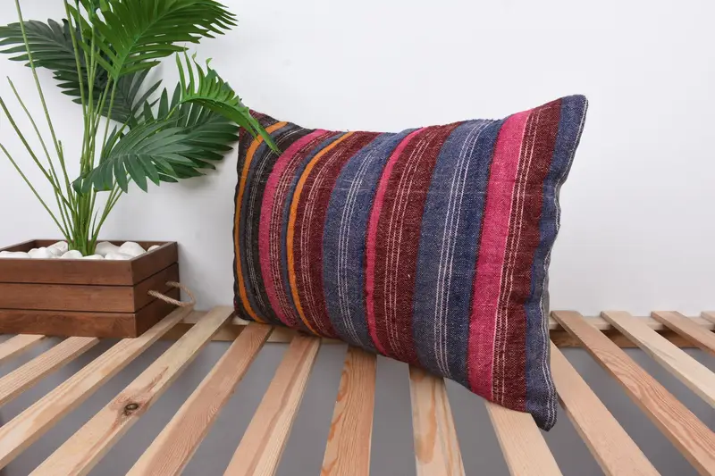 Vintage Kilim Pillow, Pillow Sham, Lounge Throw Cushion Cover, Handmade Kilim Cushion, 16x24 Blue Pillow Case, Boho Pillow, Custom Pillow Case - 5