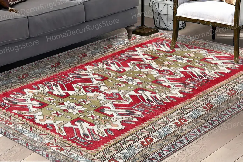 Reg Green Aztec Navajo Ethnic Pattern Printed Rug