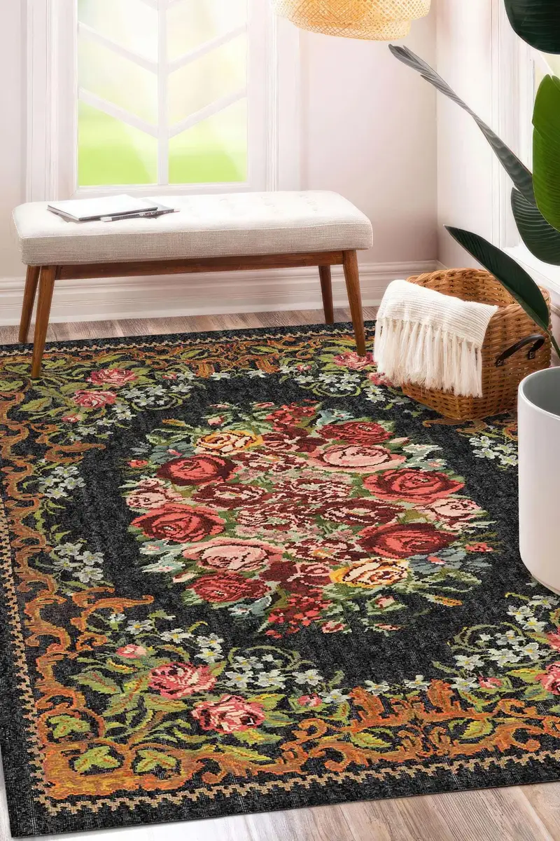 エレガントなプリントラグ：モダンなデザイン、柔らかい生地、ユニークなパターン。