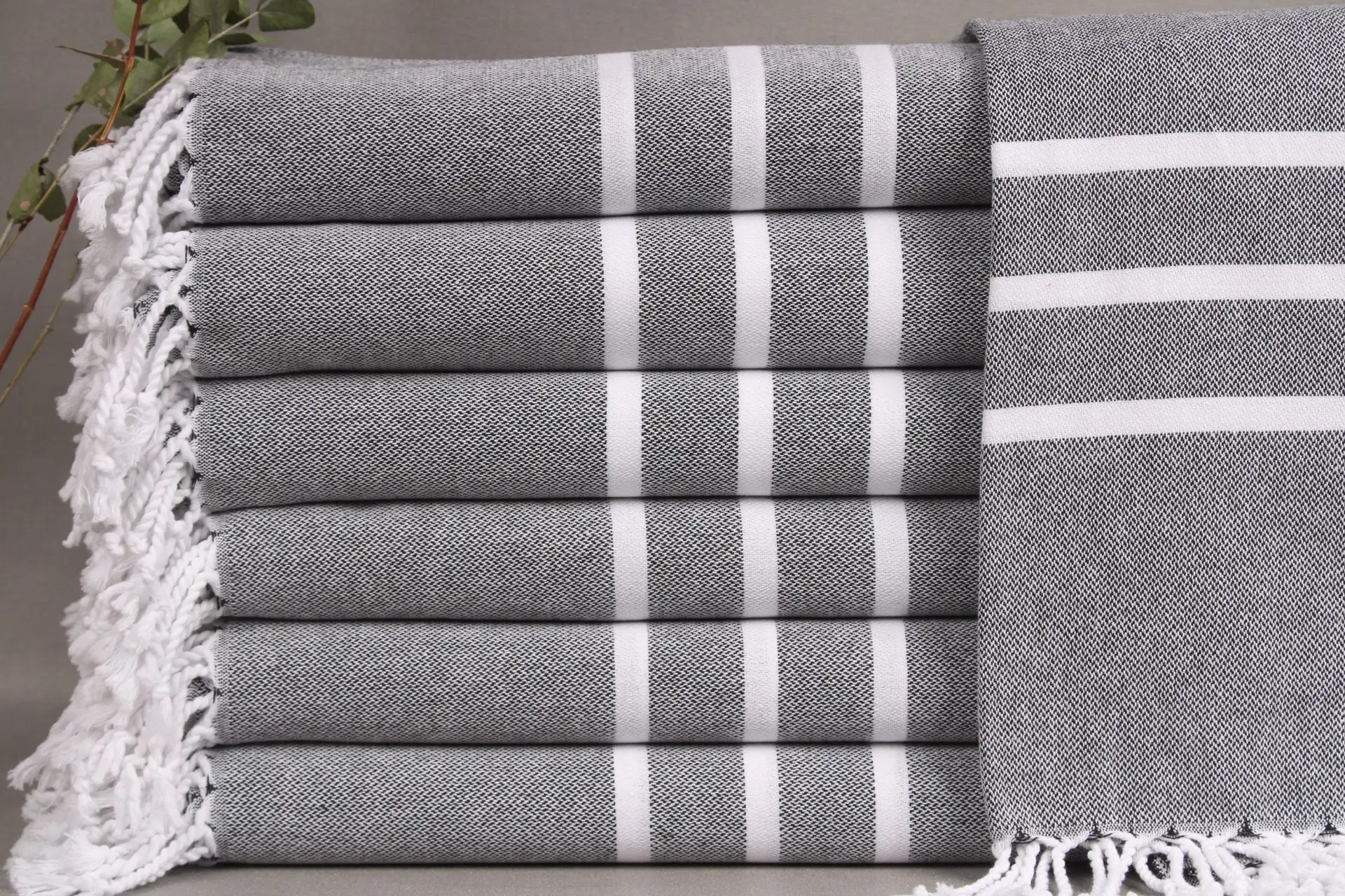 Turkish Beach Towel, Bath Towel, Black Towel, Striped Peshtemal, 40x71 Inches - 1