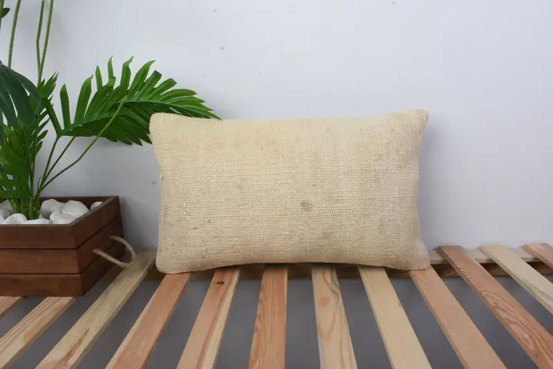 Pillow Cover, 12x20 Beige Cushion, Pillow for Couch, Natural Cushion, Colorful Cushion Case, Bolster Pillow, Gift Pillow, Turkish Kilim Pillow - 1