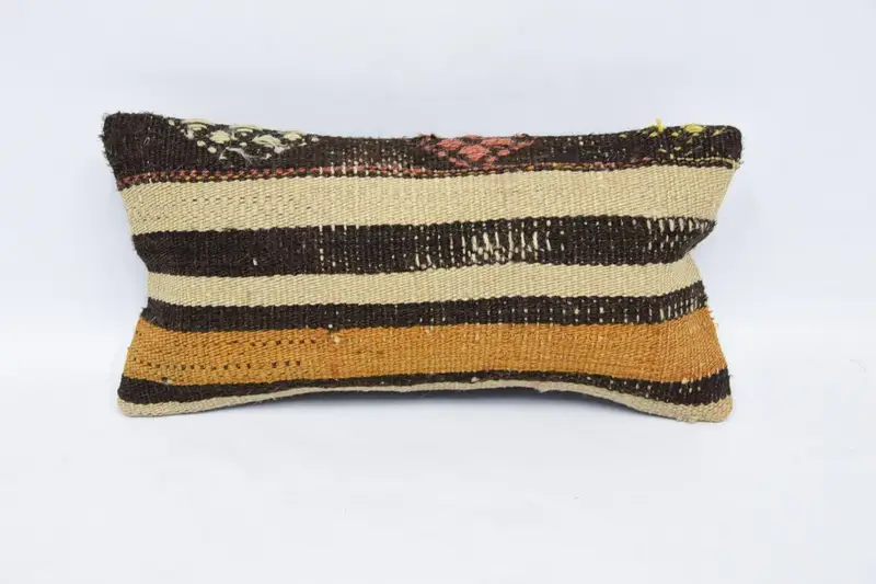 Brown Mini Lumbar Throw Cushion Cover, Antique 20x40 cm Cushion Case - 1