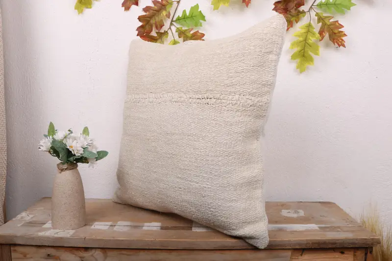 Handwoven Cushion Cover, Bed Cushion Case, 18x18 White Pillow, Pillow Case, Kilim Cushion Sham, Antique Pillows, Boho Pillow - 4