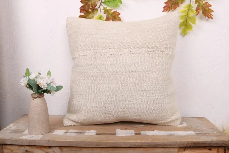 Handwoven Cushion Cover, Bed Cushion Case, 18x18 White Pillow, Pillow Case, Kilim Cushion Sham, Antique Pillows, Boho Pillow - 1