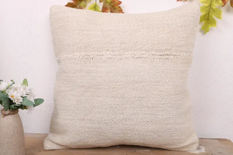 Handwoven Cushion Cover, Bed Cushion Case, 18x18 White Pillow, Pillow Case, Kilim Cushion Sham, Antique Pillows, Boho Pillow - 2