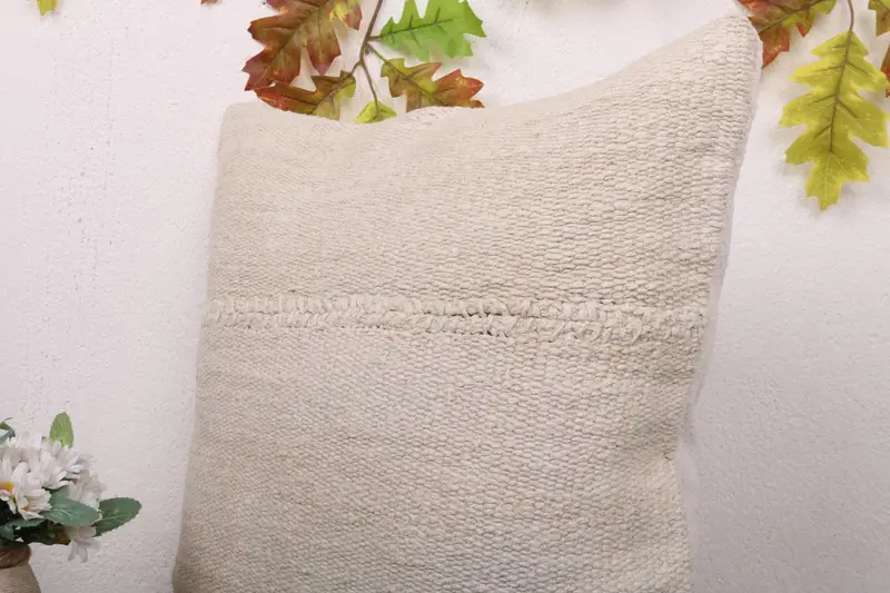 Handwoven Cushion Cover, Bed Cushion Case, 18x18 White Pillow, Pillow Case, Kilim Cushion Sham, Antique Pillows, Boho Pillow - 5