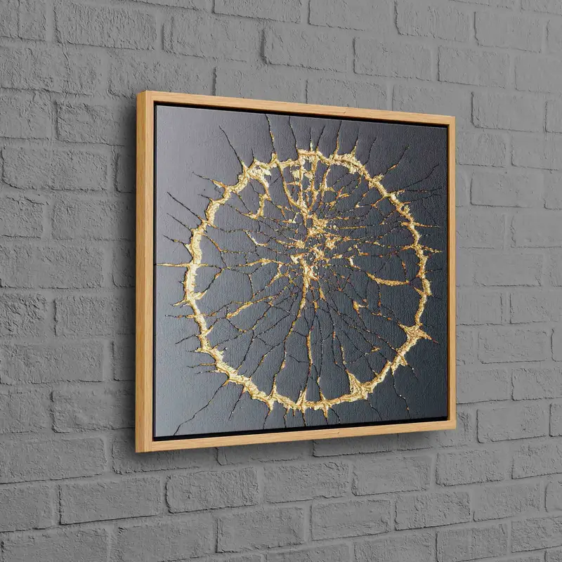 Lüks Kintsugi Siyah & Altın Baskılı Kanvas Tablo