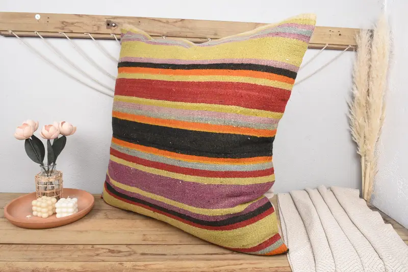 Vintage Throw Pillow Case, Pillow, Throw Kilim Pillow, Turkish Pillow, 32x32 Red Pillow Case, Interior Designer Pillow, Vintage Pillow - 4