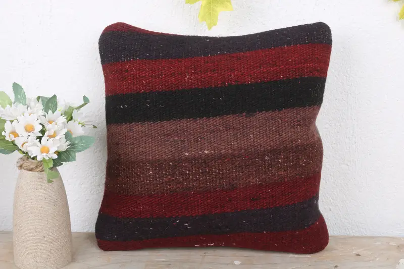 Cushion Case, Ethnic Pillow Cover Pillow Case, Vintage Kilim Throw Pillow, Boho Pillow, Boho Pillow Sham Cover, 12x12 Red Pillow Case - 2