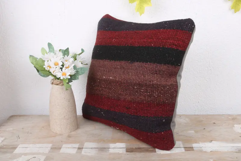 Cushion Case, Ethnic Pillow Cover Pillow Case, Vintage Kilim Throw Pillow, Boho Pillow, Boho Pillow Sham Cover, 12x12 Red Pillow Case - 4